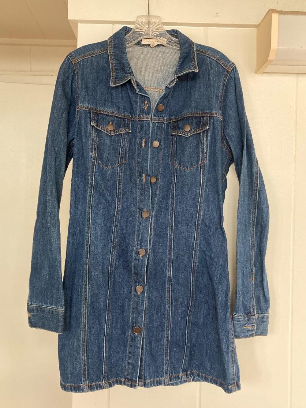Denim longsleeve button down dress will fit size small